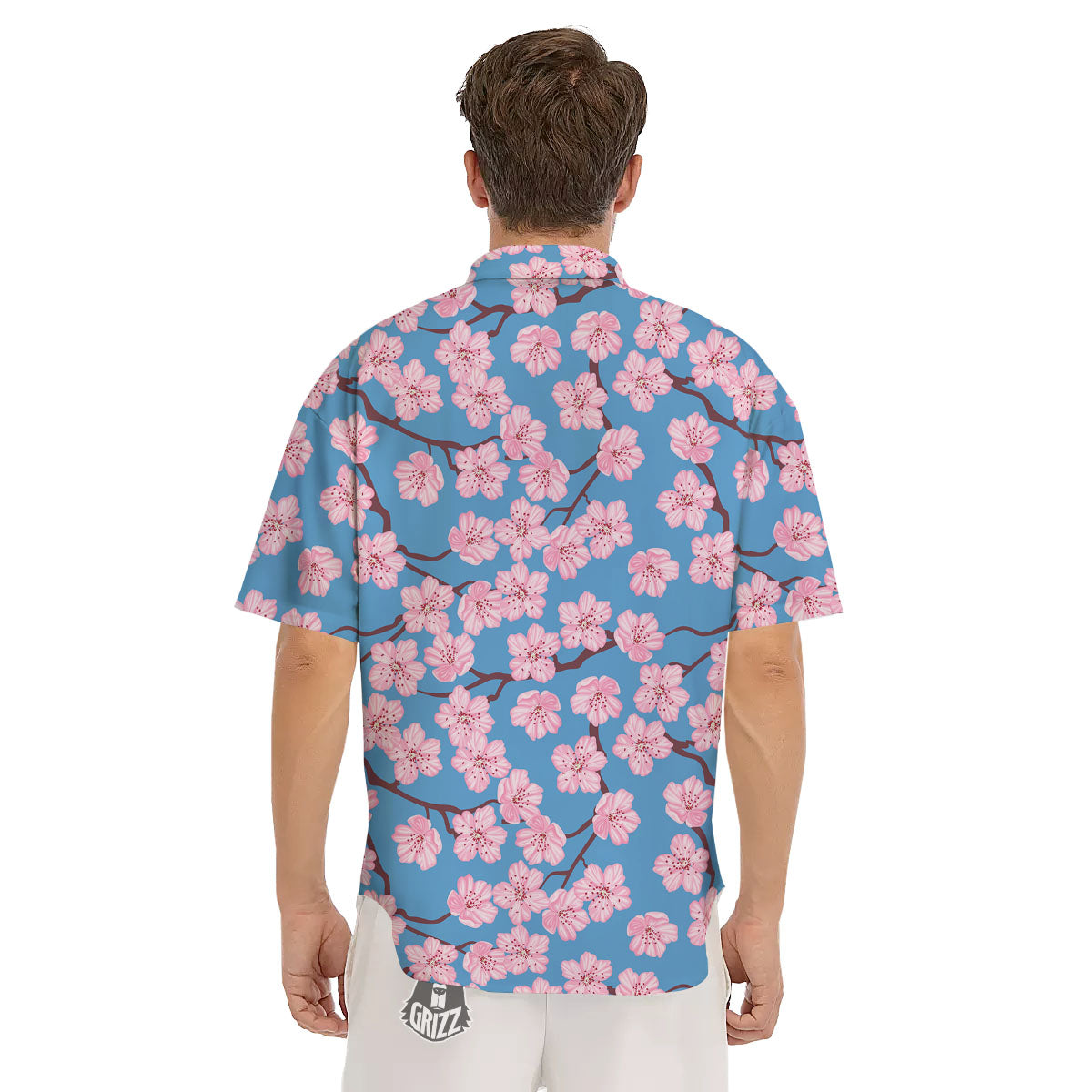 Cherry Blossom Pink Print Pattern Men's Short Sleeve Shirts-grizzshop