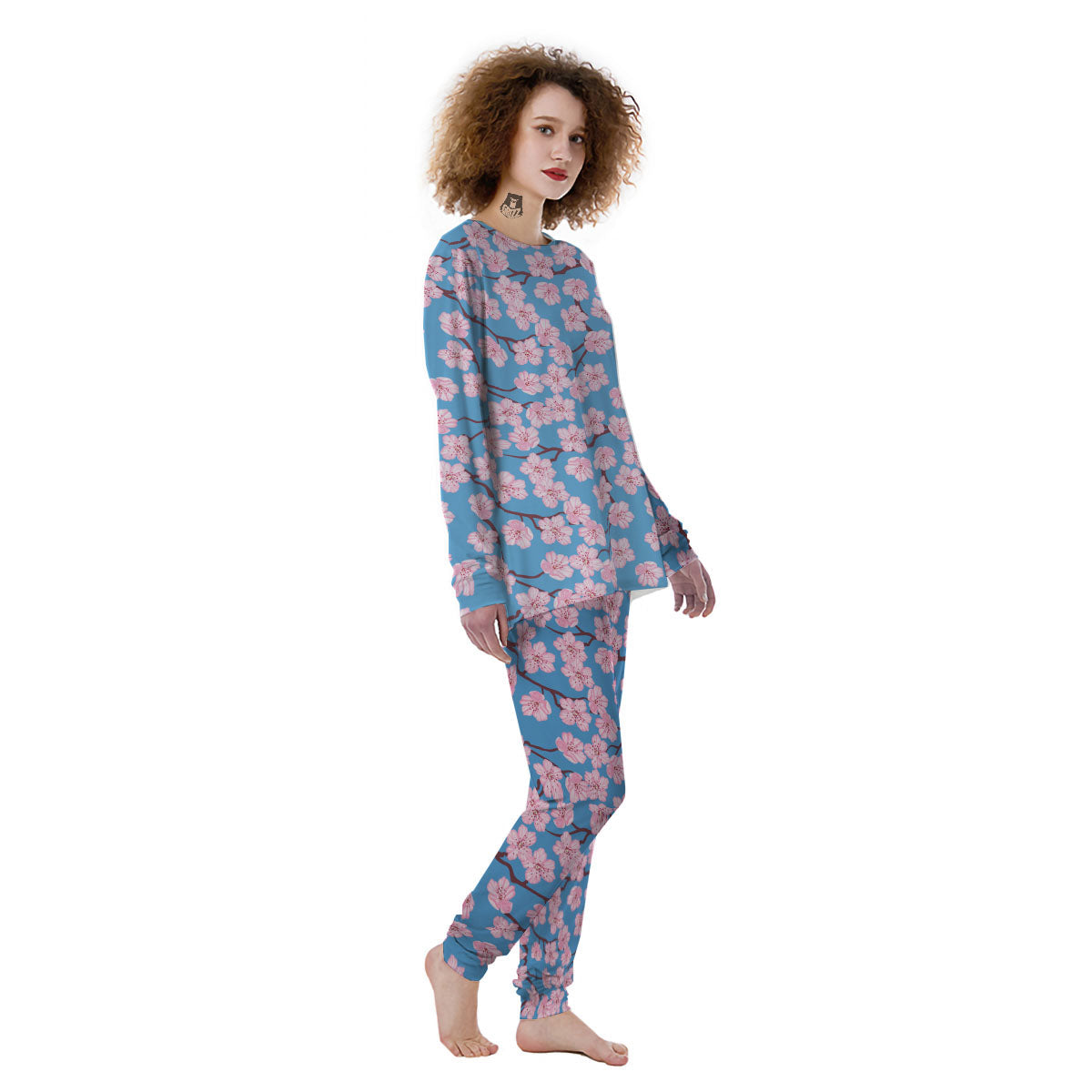 Cherry Blossom Pink Print Pattern Women's Pajamas-grizzshop