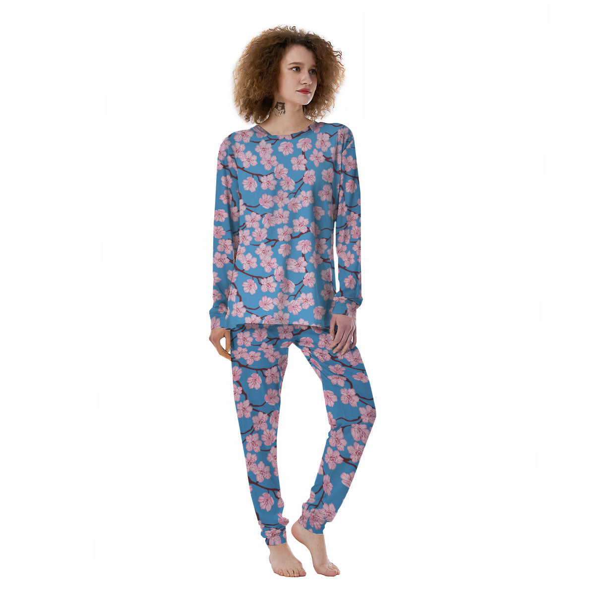 Cherry Blossom Pink Print Pattern Women's Pajamas-grizzshop