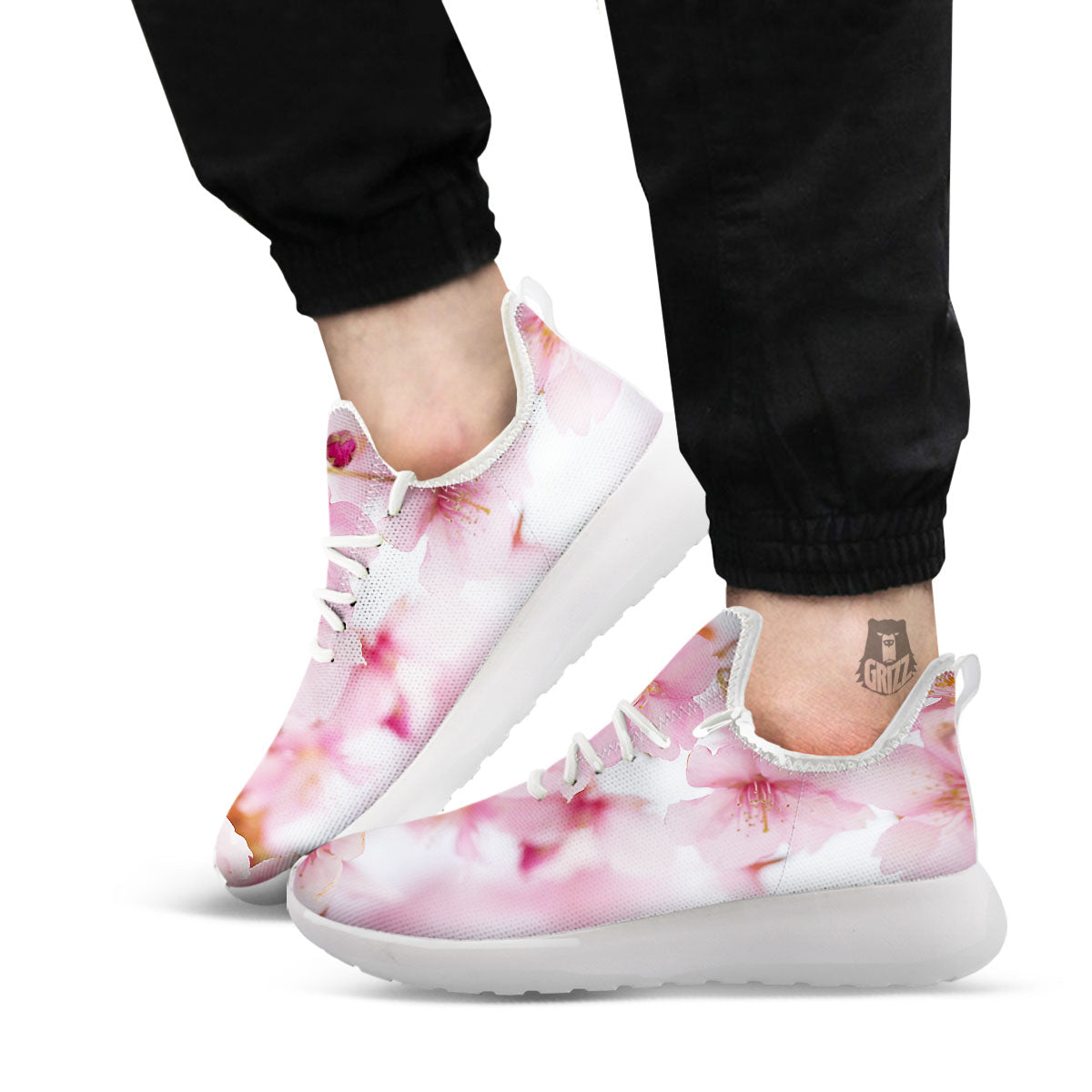 Cherry Blossom Pink Print White Athletic Shoes-grizzshop