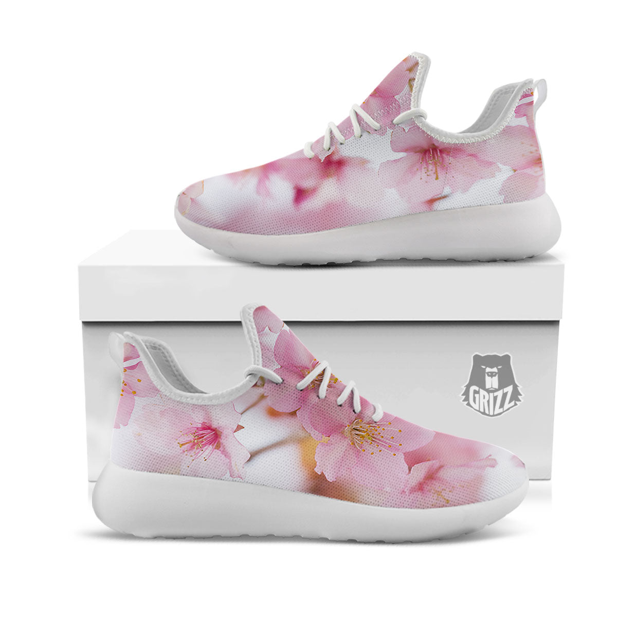 Cherry Blossom Pink Print White Athletic Shoes-grizzshop