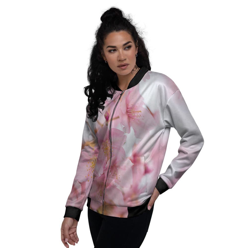 Cherry Blossom Pink Print Women's Bomber Jacket-grizzshop