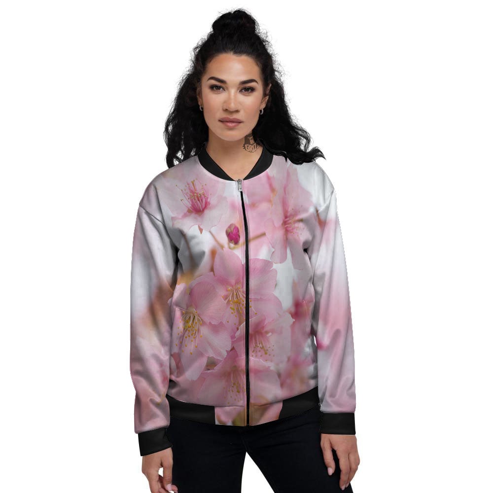 Cherry Blossom Pink Print Women's Bomber Jacket-grizzshop