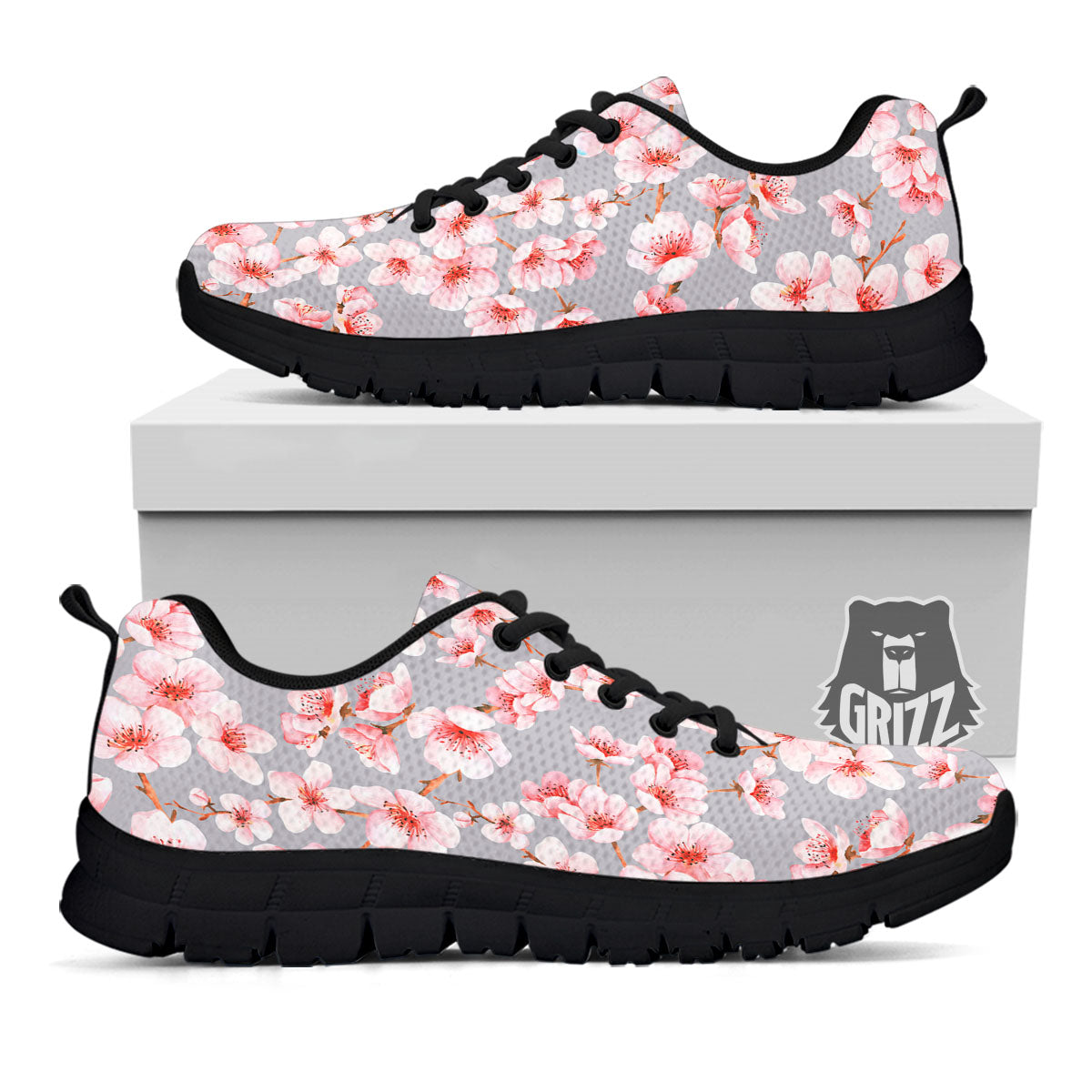 Cherry Blossom Pink Sakura Print Pattern Black Sneaker-grizzshop