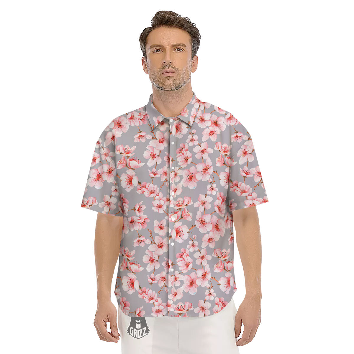 Cherry Blossom Pink Sakura Print Pattern Men's Short Sleeve Shirts-grizzshop