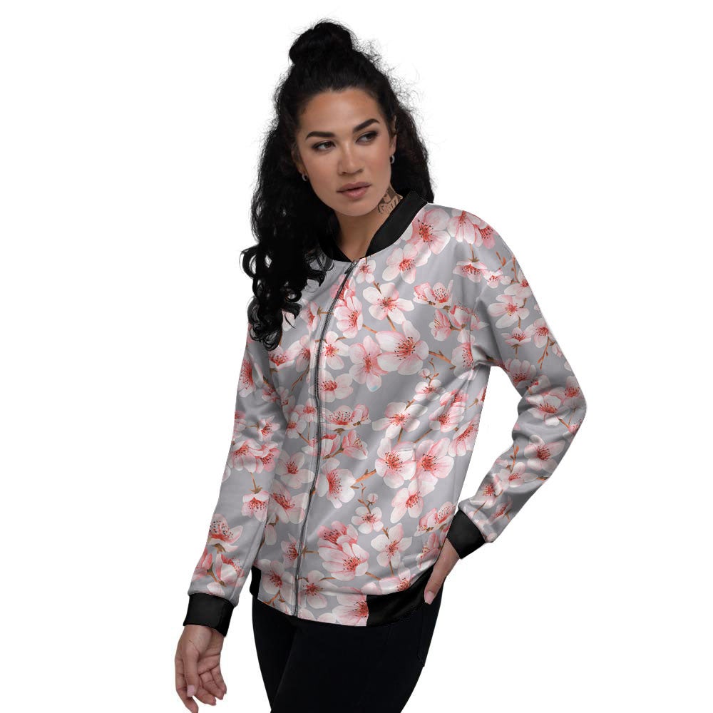 Cherry Blossom Pink Sakura Print Pattern Women's Bomber Jacket-grizzshop
