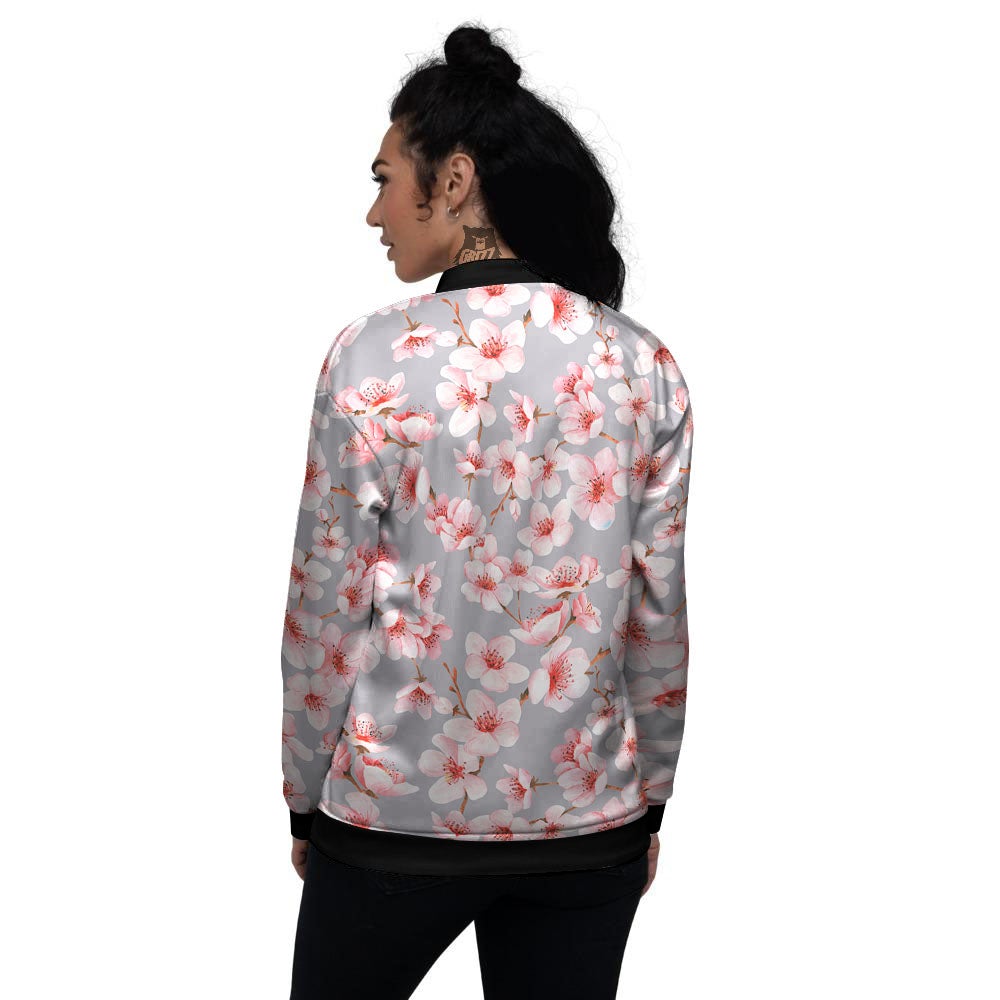 Cherry Blossom Pink Sakura Print Pattern Women's Bomber Jacket-grizzshop