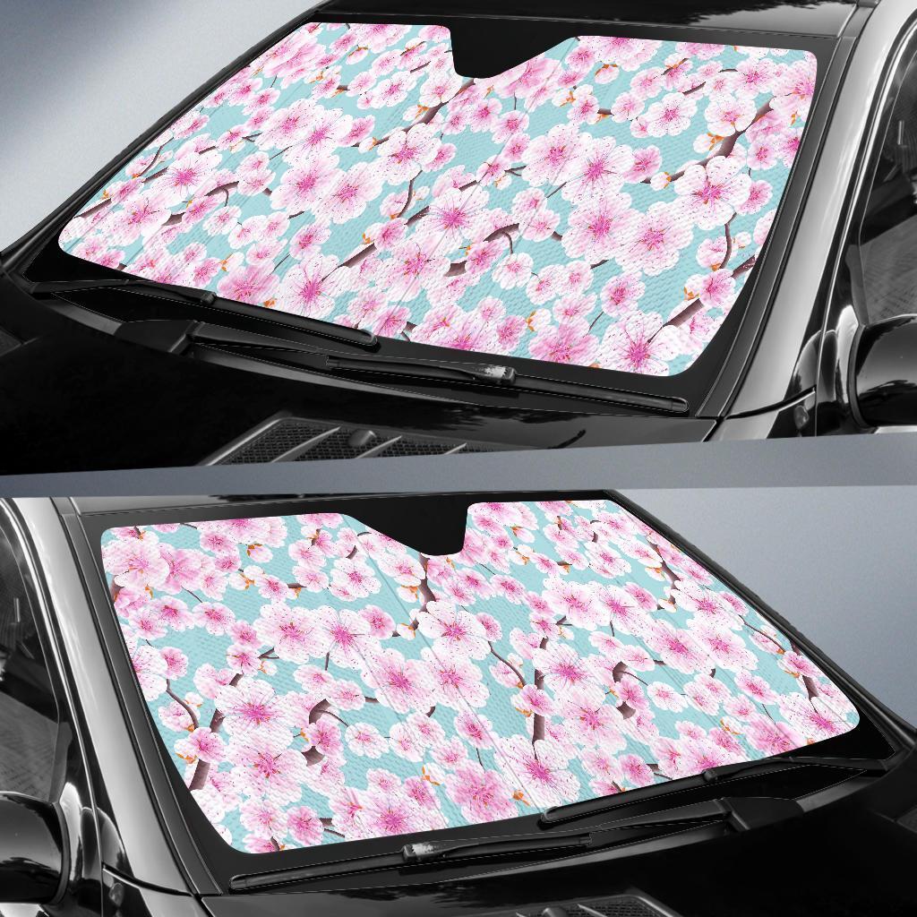 Cherry Blossom Sakura Blue Car Sun Shade-grizzshop
