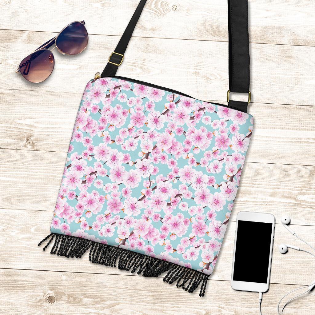 Cherry Blossom Sakura Blue Crossbody Bags-grizzshop