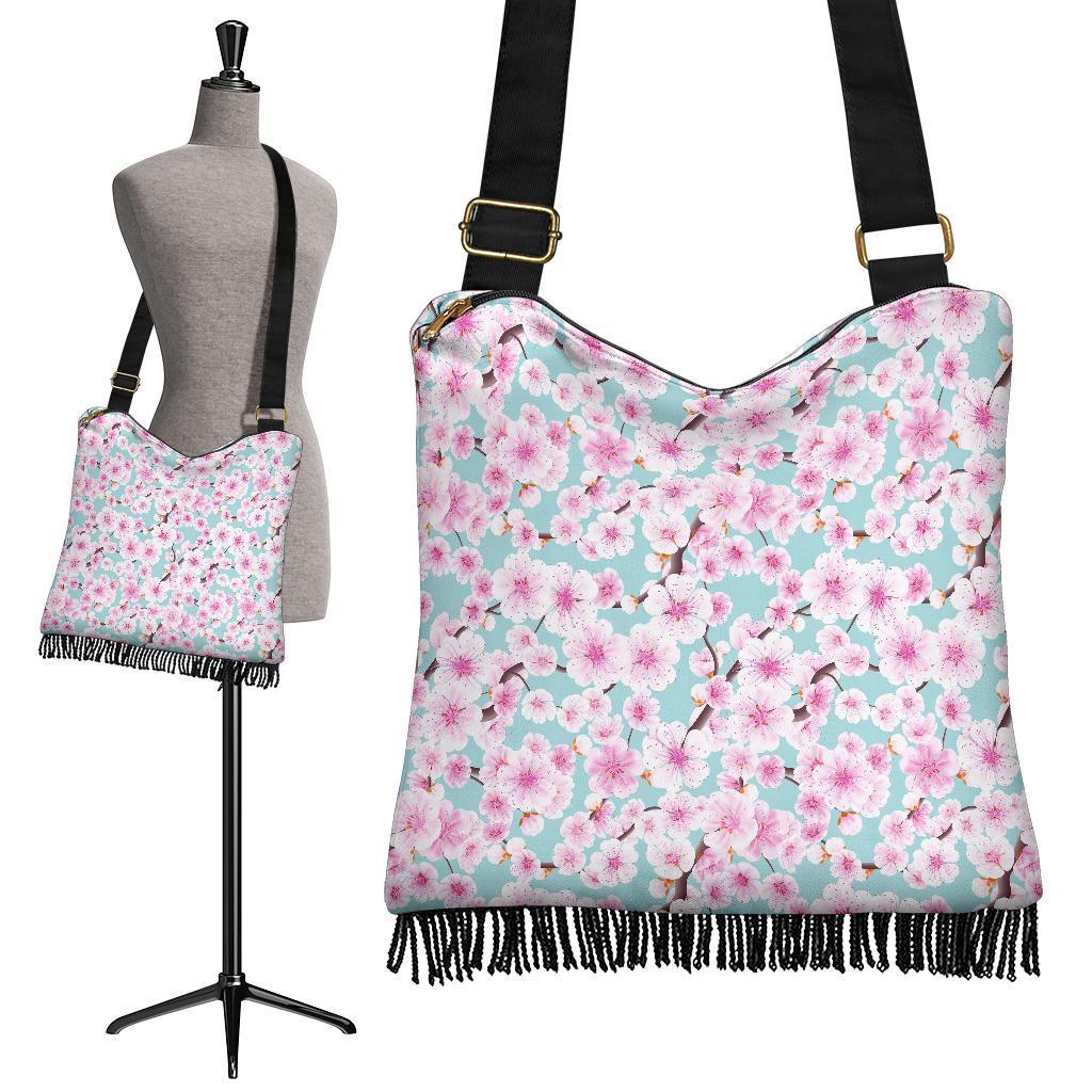 Cherry Blossom Sakura Blue Crossbody Bags-grizzshop