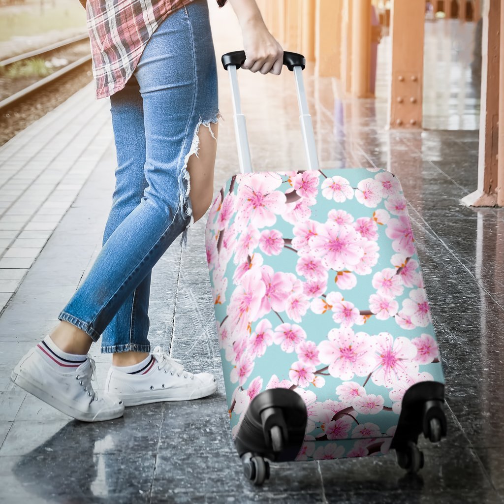 Cherry Blossom Sakura Blue Elastic Luggage Cover Protector-grizzshop