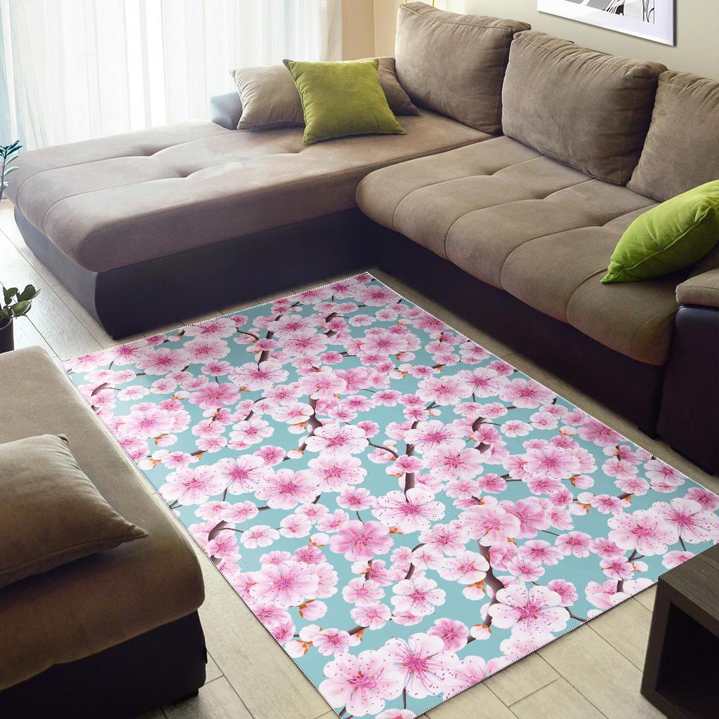 Cherry Blossom Sakura Blue Floor Mat-grizzshop