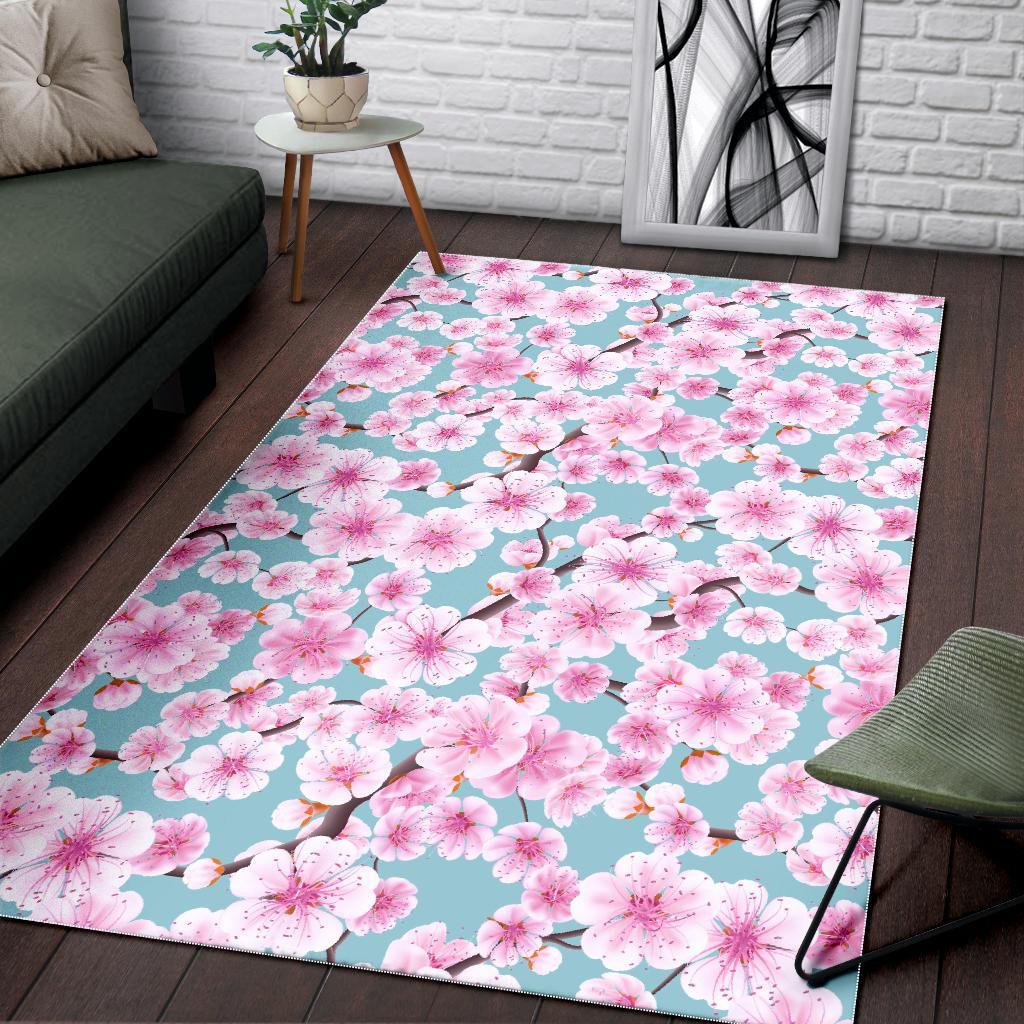 Cherry Blossom Sakura Blue Floor Mat-grizzshop