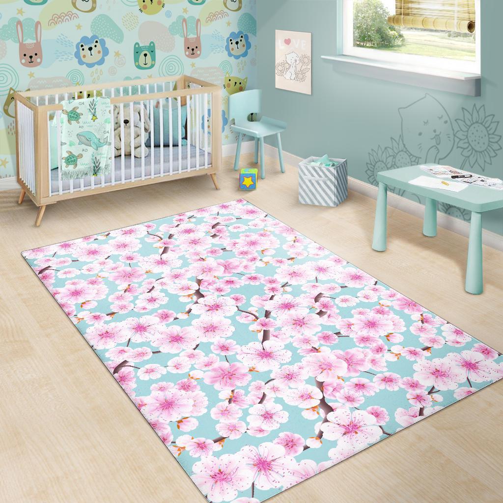 Cherry Blossom Sakura Blue Floor Mat-grizzshop