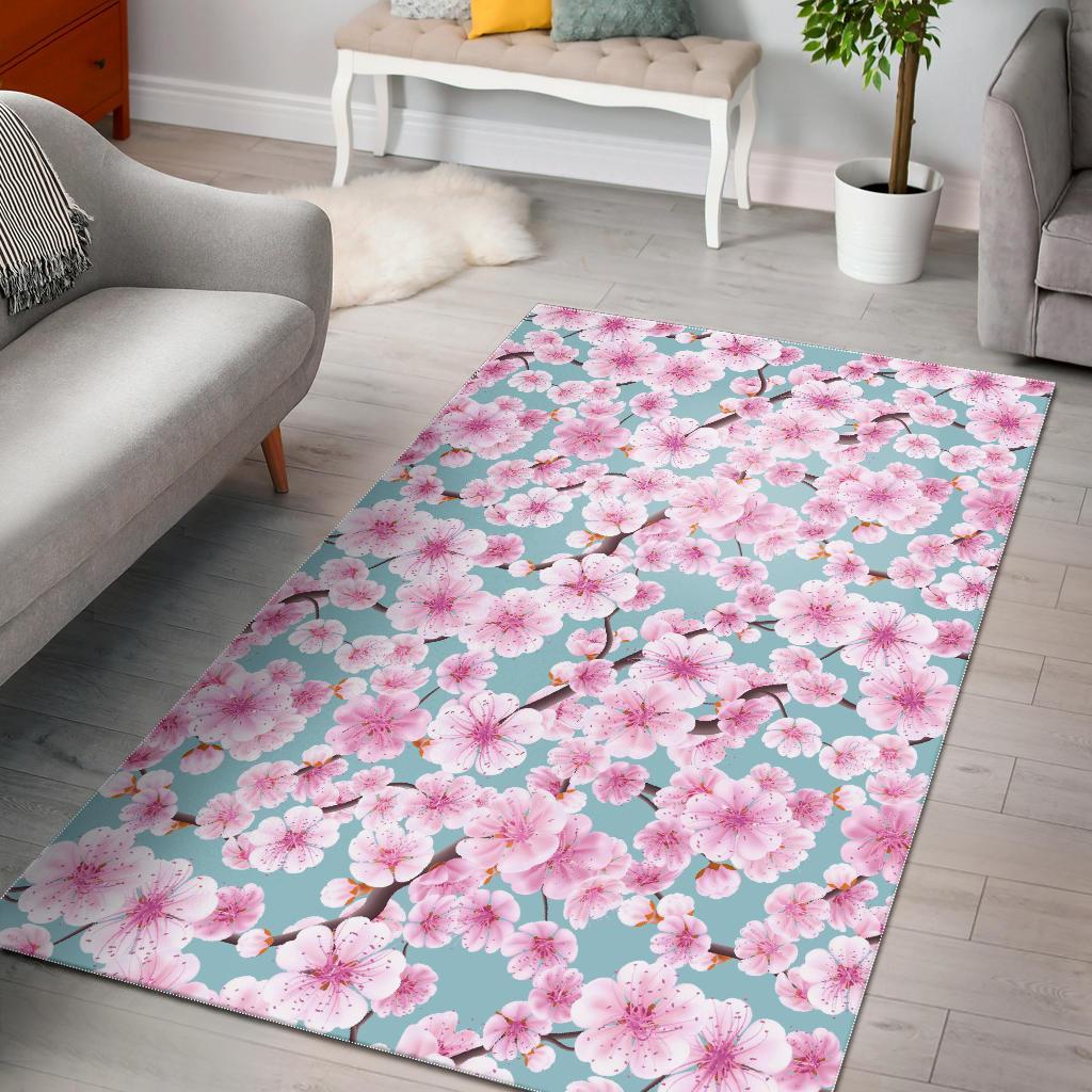 Cherry Blossom Sakura Blue Floor Mat-grizzshop