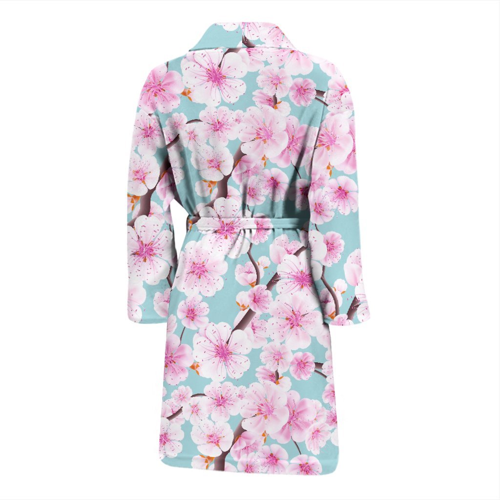 Cherry Blossom Sakura Blue Men Long Robe-grizzshop