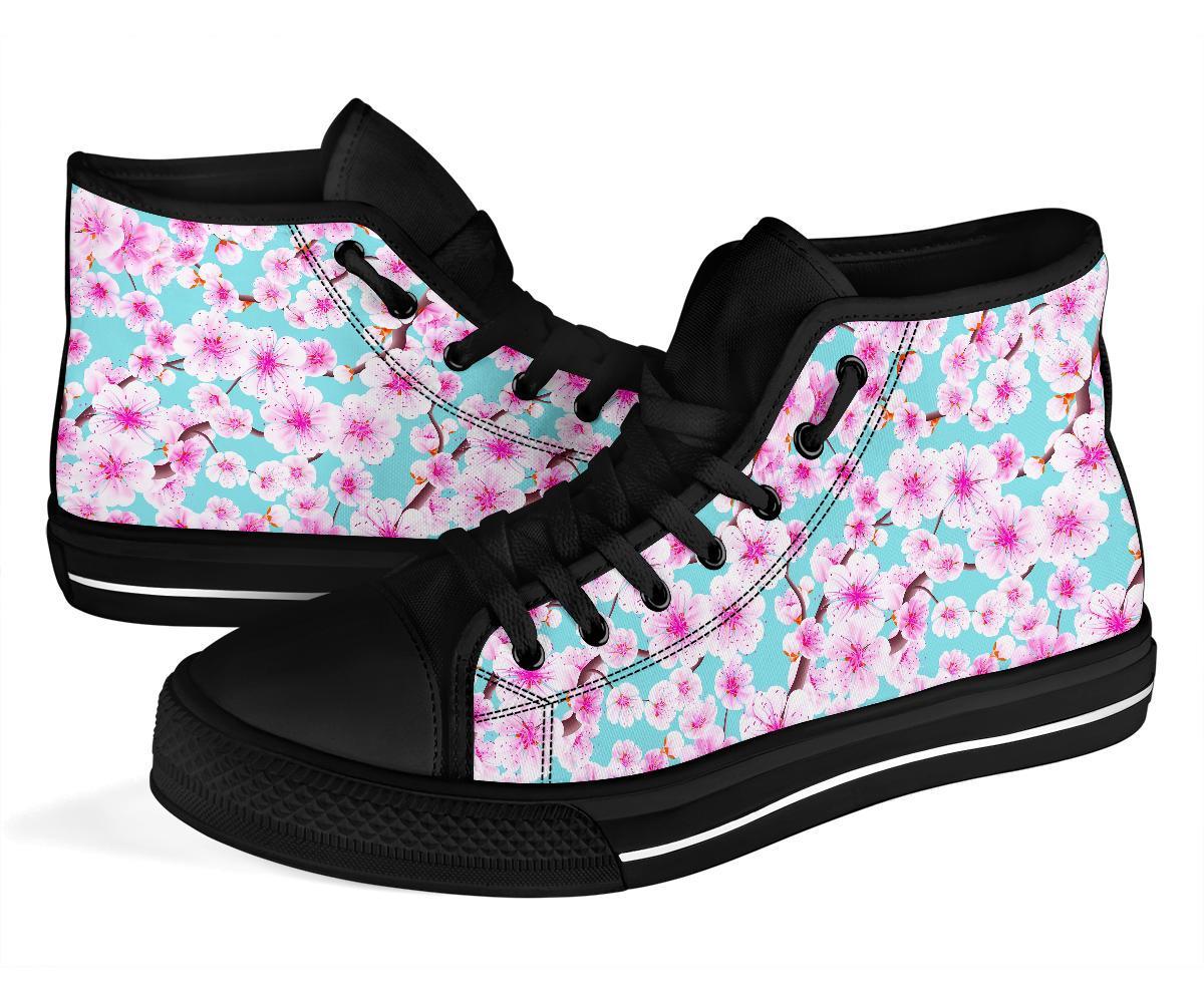 Cherry Blossom Sakura Blue Men Women's High Top Shoes-grizzshop