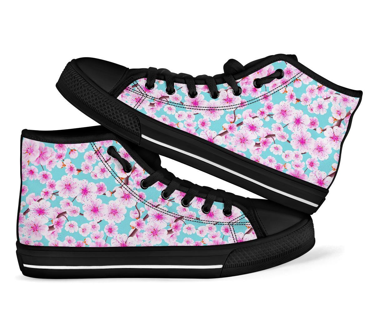 Cherry Blossom Sakura Blue Men Women's High Top Shoes-grizzshop