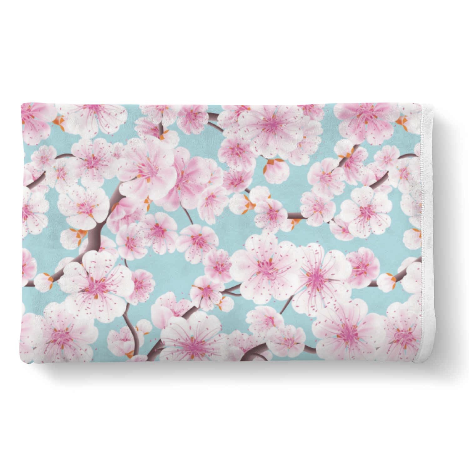 Cherry Blossom Sakura Blue Pattern Print Throw Blanket-grizzshop