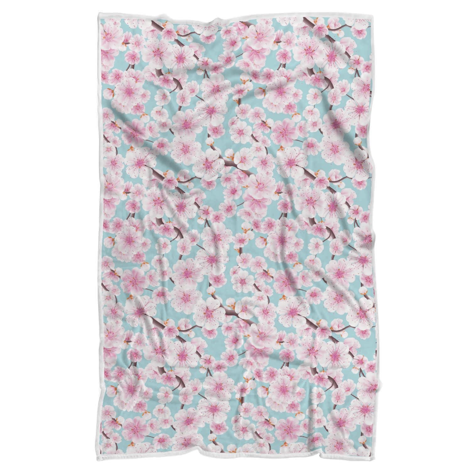 Cherry Blossom Sakura Blue Pattern Print Throw Blanket-grizzshop