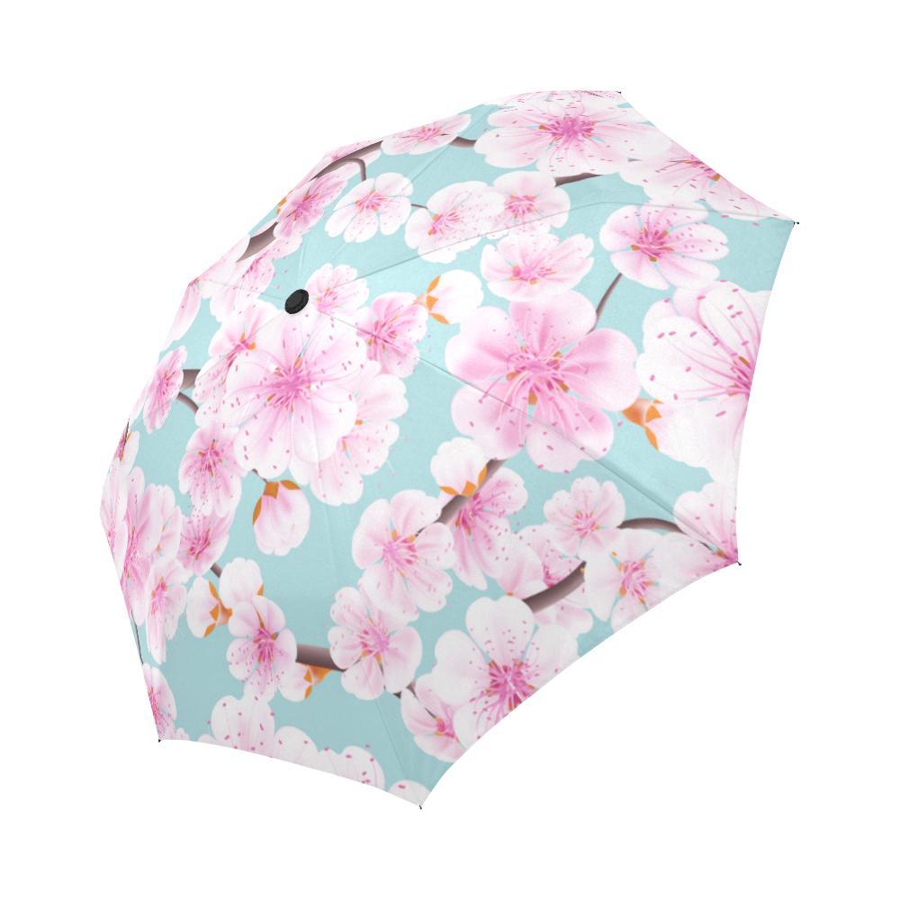 Cherry Blossom Sakura Blue Print Automatic Foldable Umbrella-grizzshop