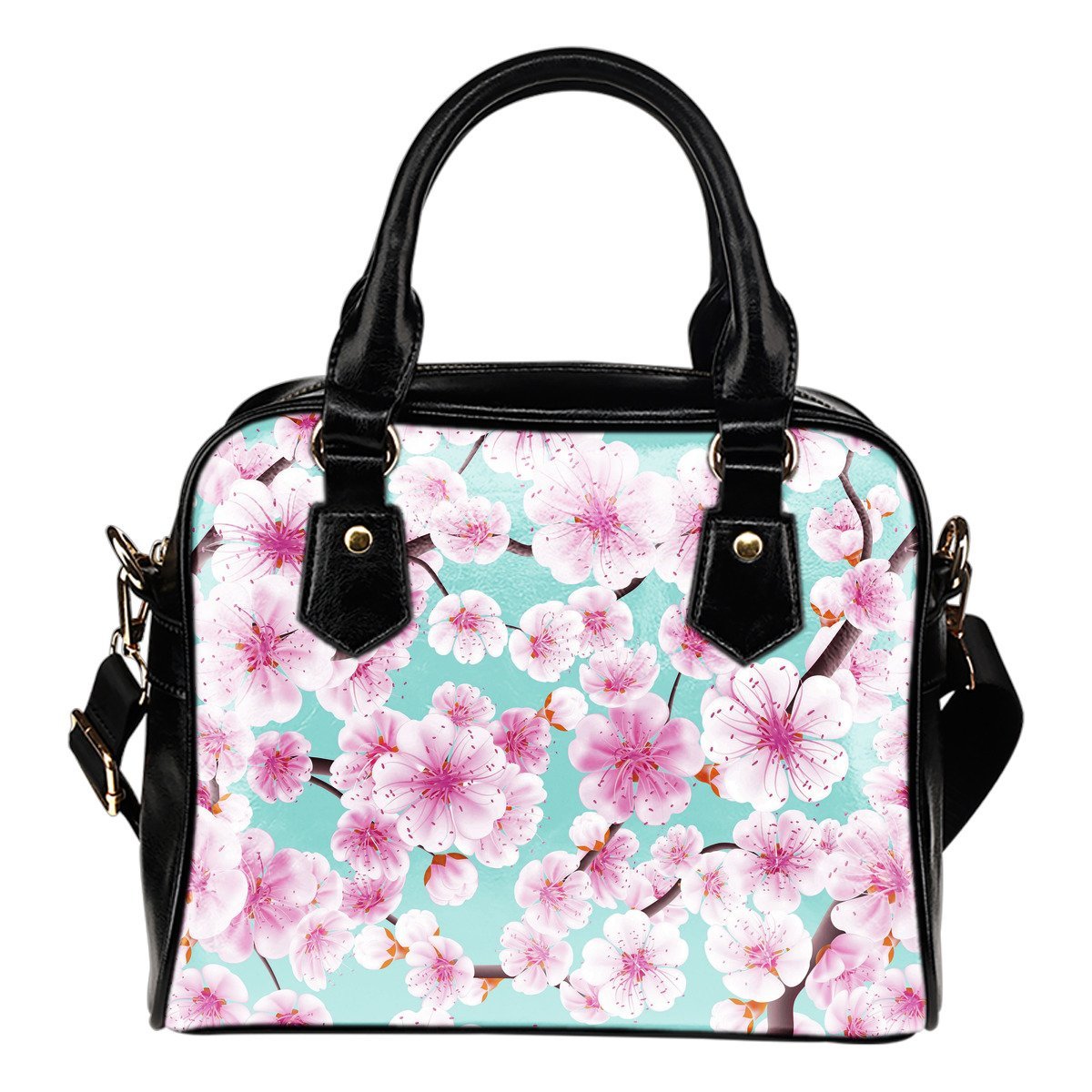 Cherry Blossom Sakura Blue Purse Leather Shoulder Handbag-grizzshop