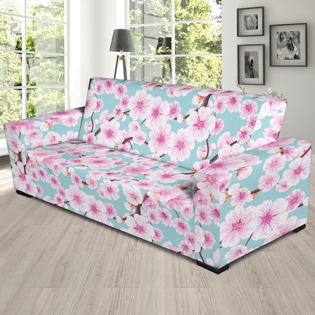 Cherry Blossom Sakura Blue Sofa Covers-grizzshop