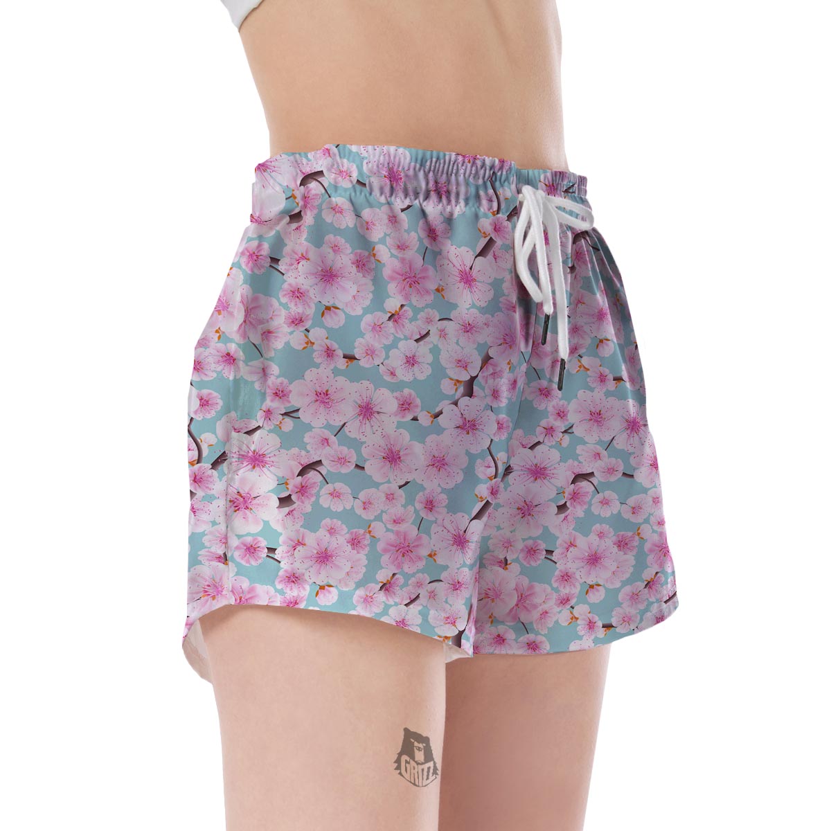 Cherry Blossom Sakura Blue Women's Shorts-grizzshop