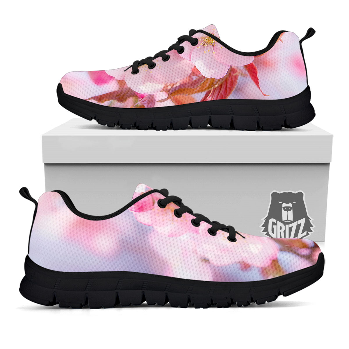 Cherry Blossom Sakura Flower Print Black Sneaker-grizzshop