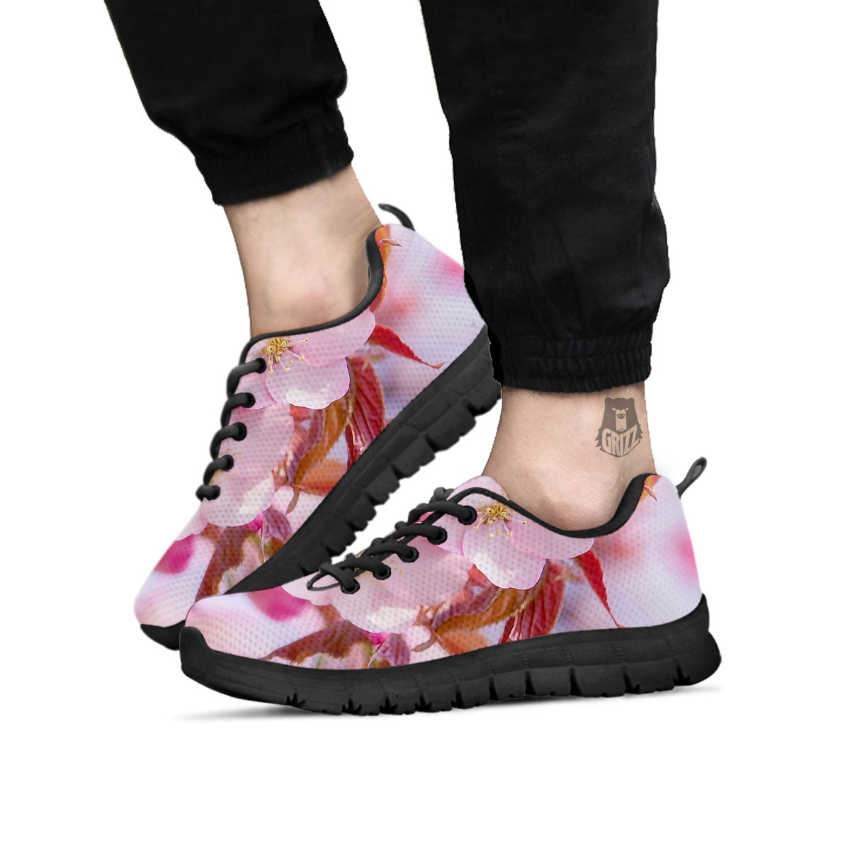 Cherry Blossom Sakura Flower Print Black Sneaker-grizzshop