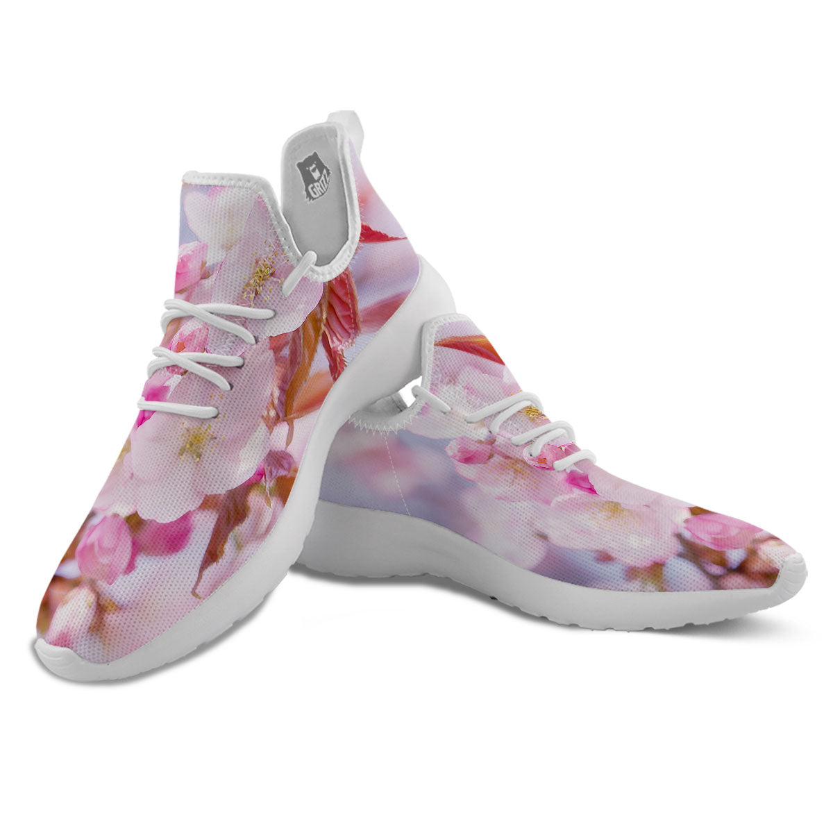 Cherry Blossom Sakura Flower Print White Athletic Shoes-grizzshop