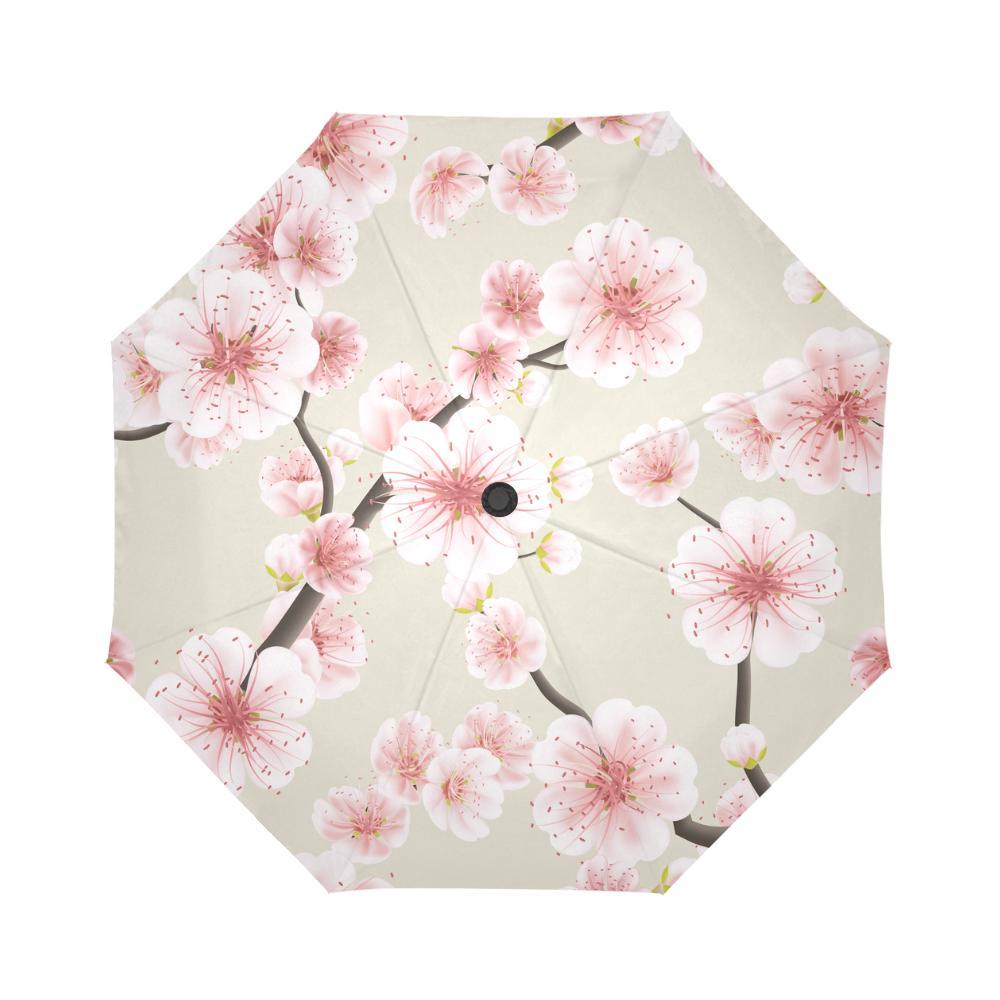 Cherry Blossom Sakura Print Automatic Foldable Umbrella-grizzshop