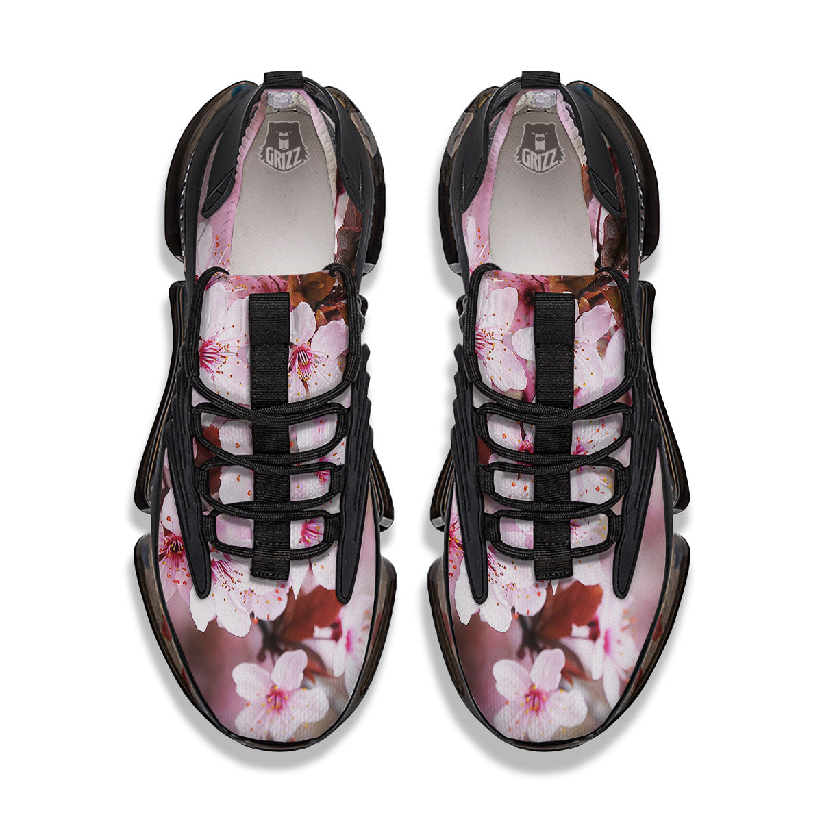 Cherry Blossom Sakura Print Black Gym Shoes-grizzshop
