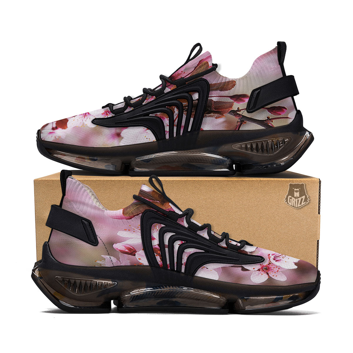 Cherry Blossom Sakura Print Black Gym Shoes-grizzshop