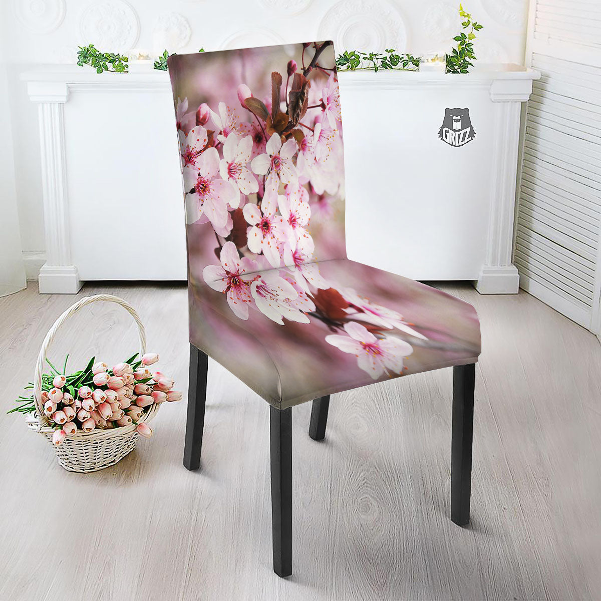 Cherry Blossom Sakura Print Dining Chair Slipcover-grizzshop