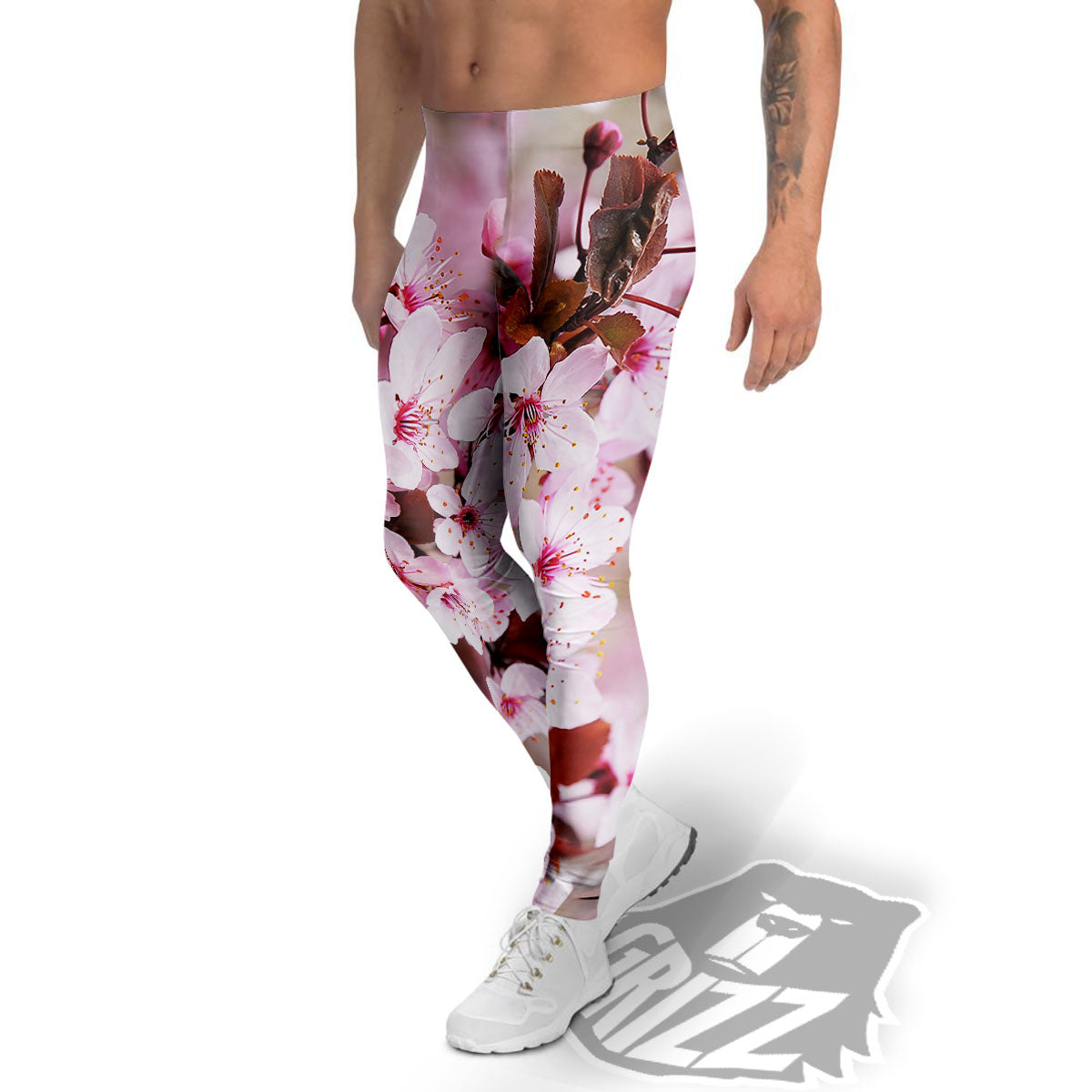 Cherry Blossom Sakura Print Men's Leggings-grizzshop