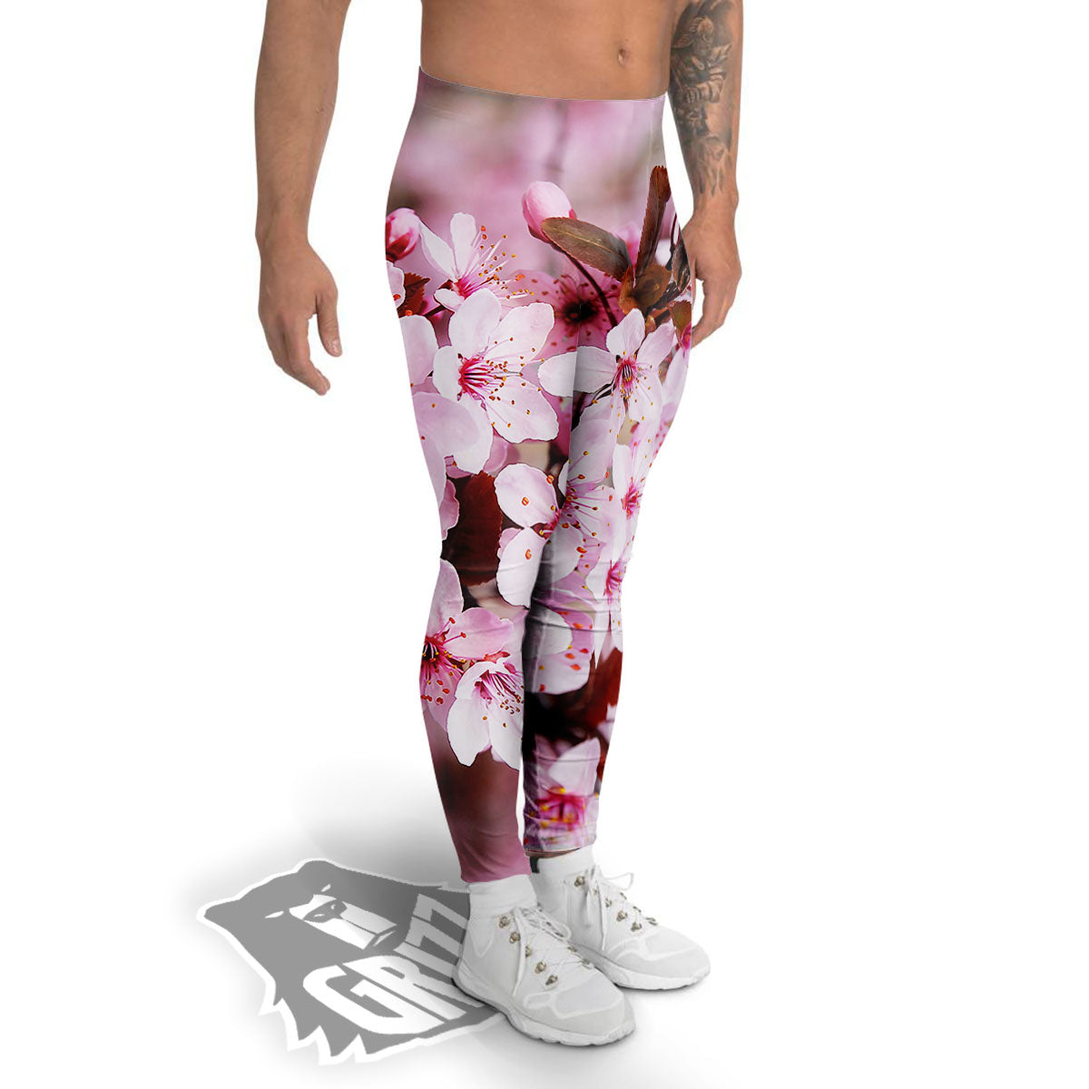 Cherry Blossom Sakura Print Men's Leggings-grizzshop
