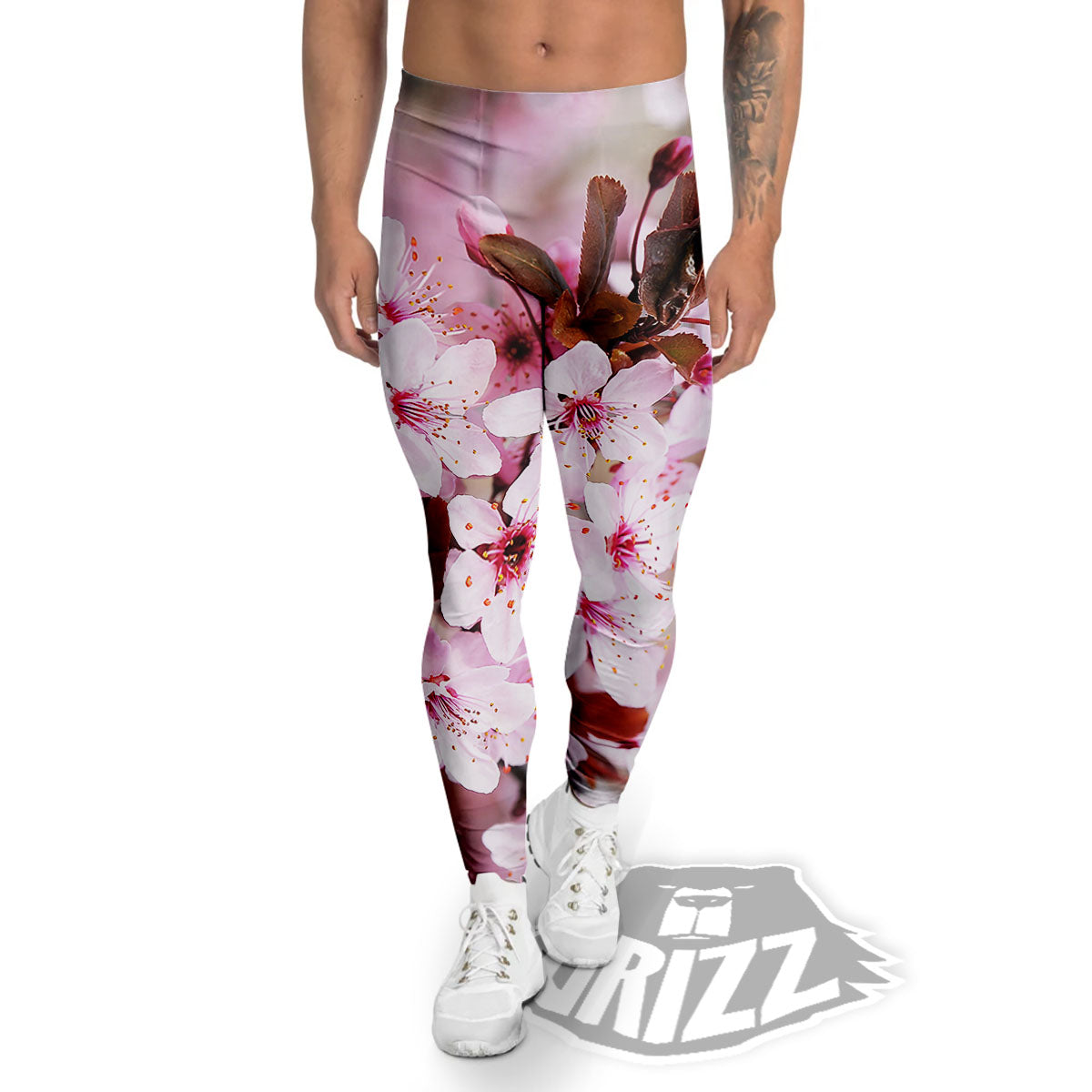 Cherry Blossom Sakura Print Men's Leggings-grizzshop