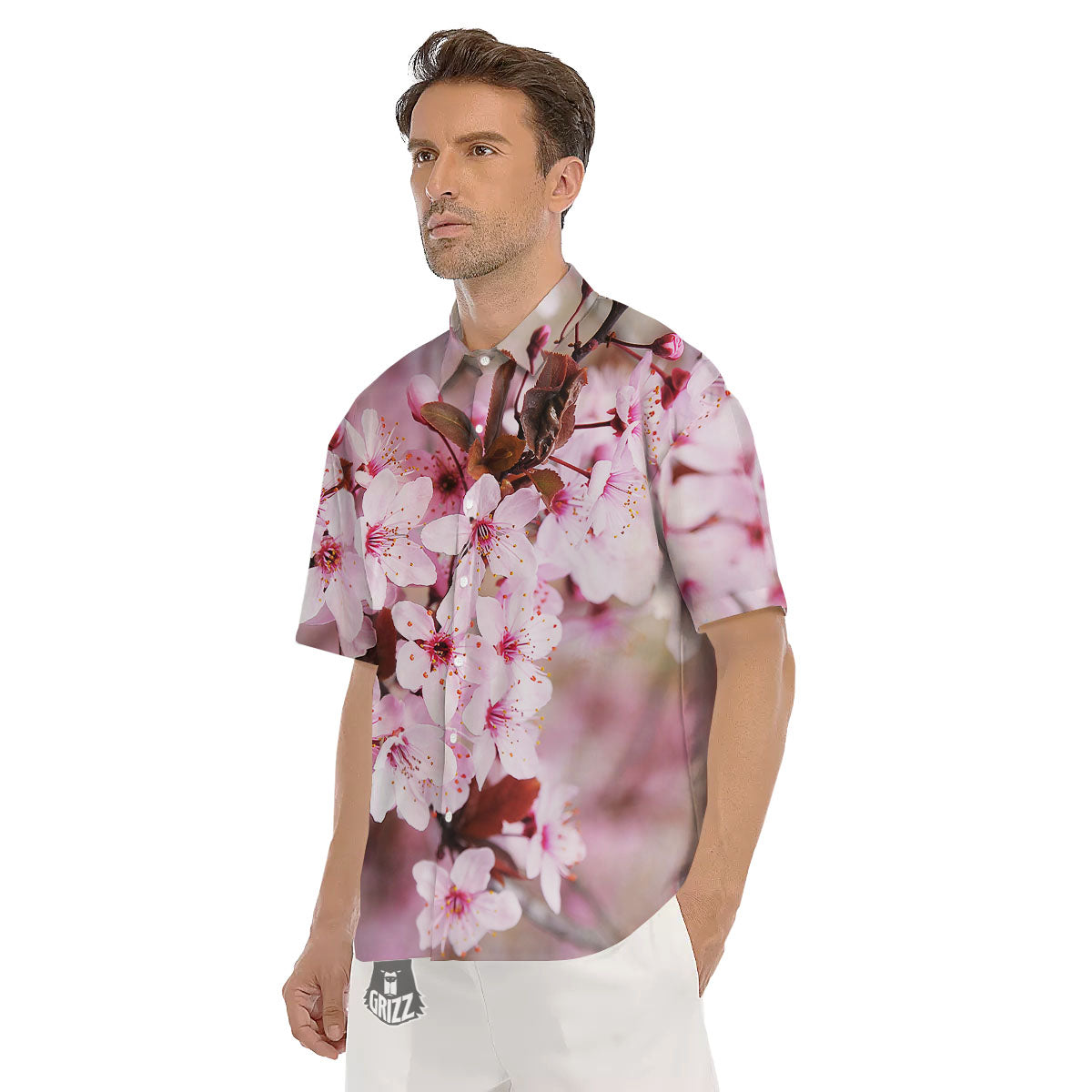 Cherry Blossom Sakura Print Men's Short Sleeve Shirts-grizzshop