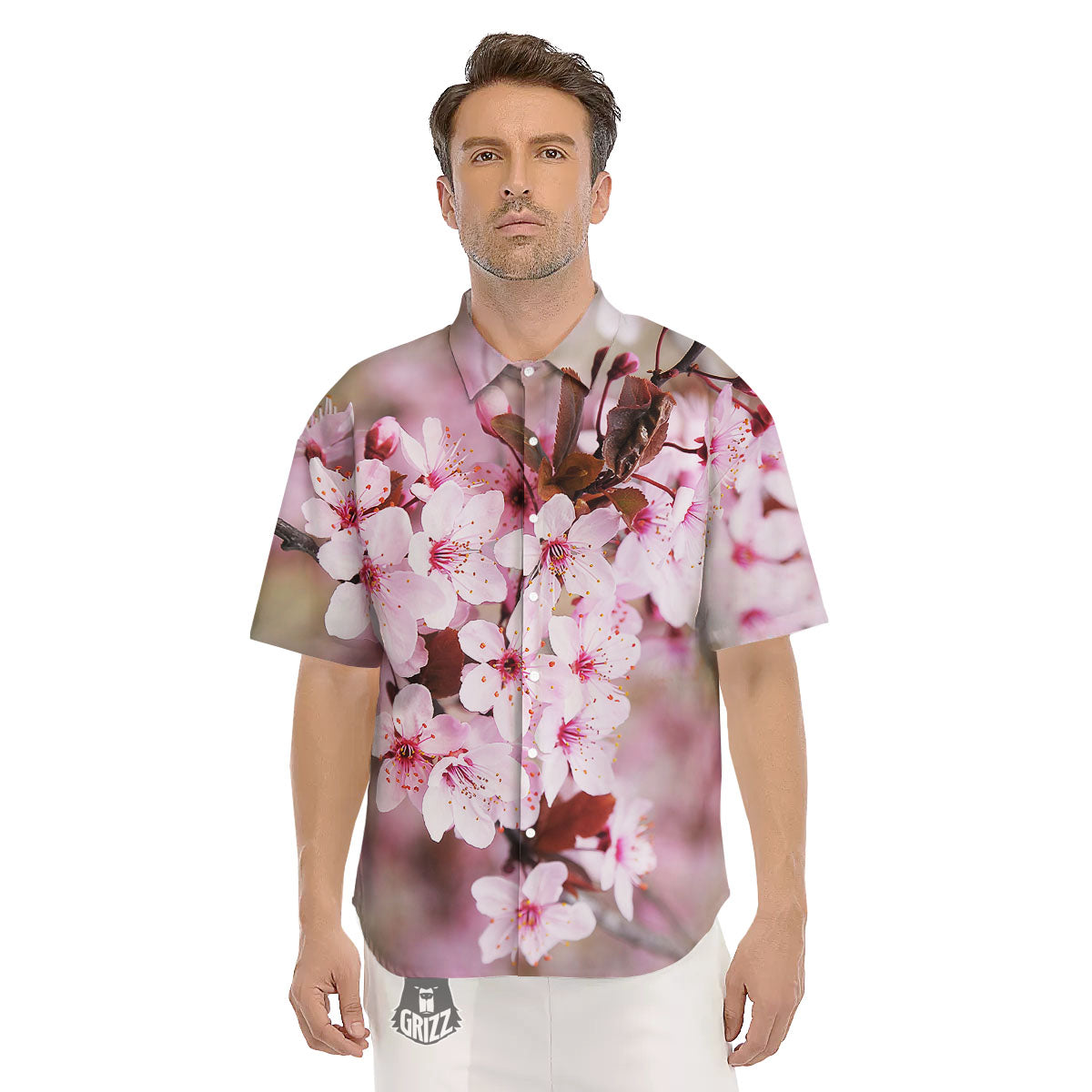 Cherry Blossom Sakura Print Men's Short Sleeve Shirts-grizzshop