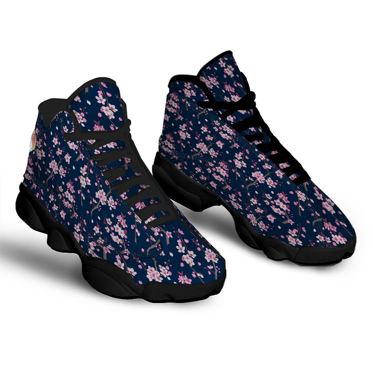 Cherry Blossom Sakura Print Pattern Black Basketball Shoes-grizzshop