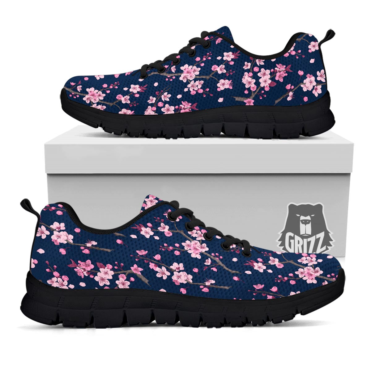 Cherry Blossom Sakura Print Pattern Black Sneaker-grizzshop