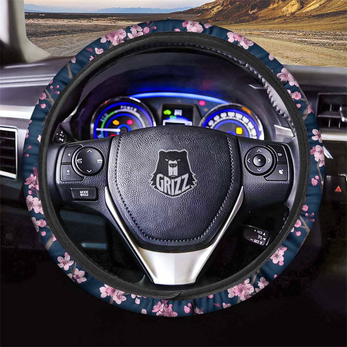 Cherry Blossom Sakura Print Pattern Car Steering Wheel Cover-grizzshop