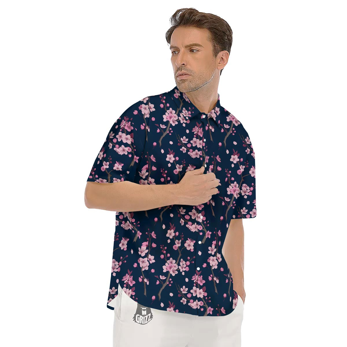 Cherry Blossom Sakura Print Pattern Men's Short Sleeve Shirts-grizzshop