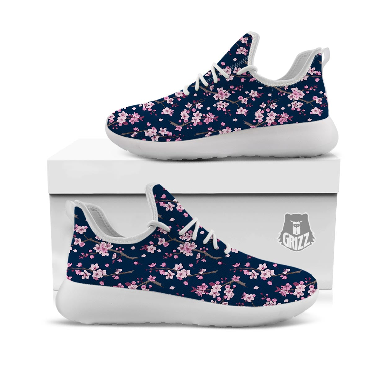 Cherry Blossom Sakura Print Pattern White Athletic Shoes-grizzshop