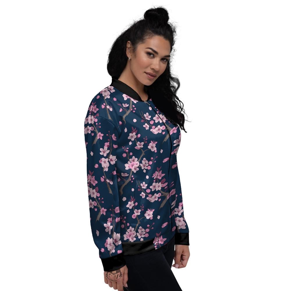 Cherry Blossom Sakura Print Pattern Women's Bomber Jacket-grizzshop