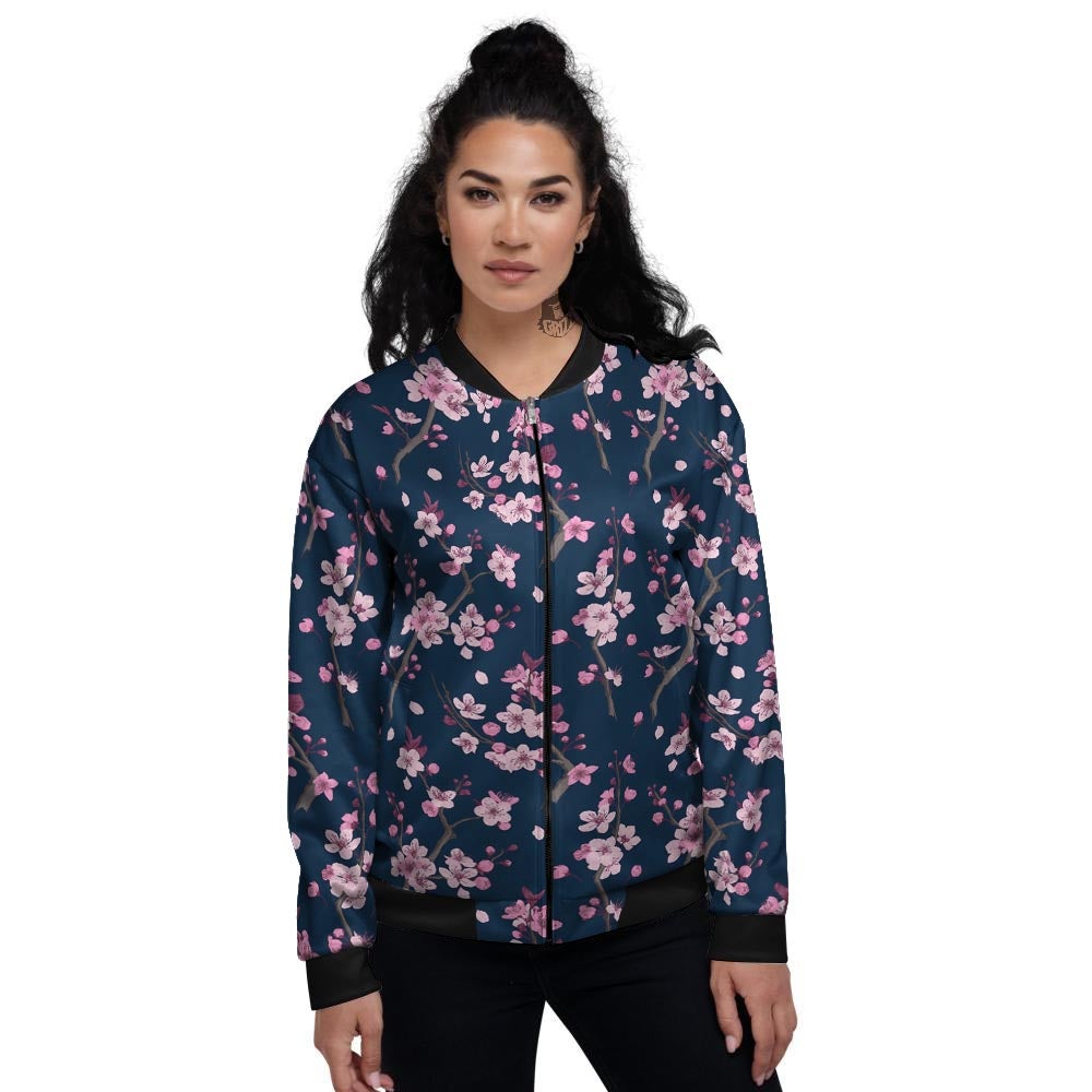 Cherry Blossom Sakura Print Pattern Women's Bomber Jacket-grizzshop