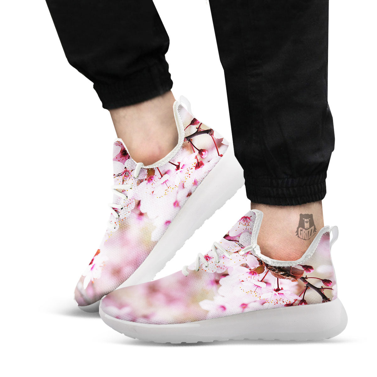 Cherry Blossom Sakura Print White Athletic Shoes-grizzshop