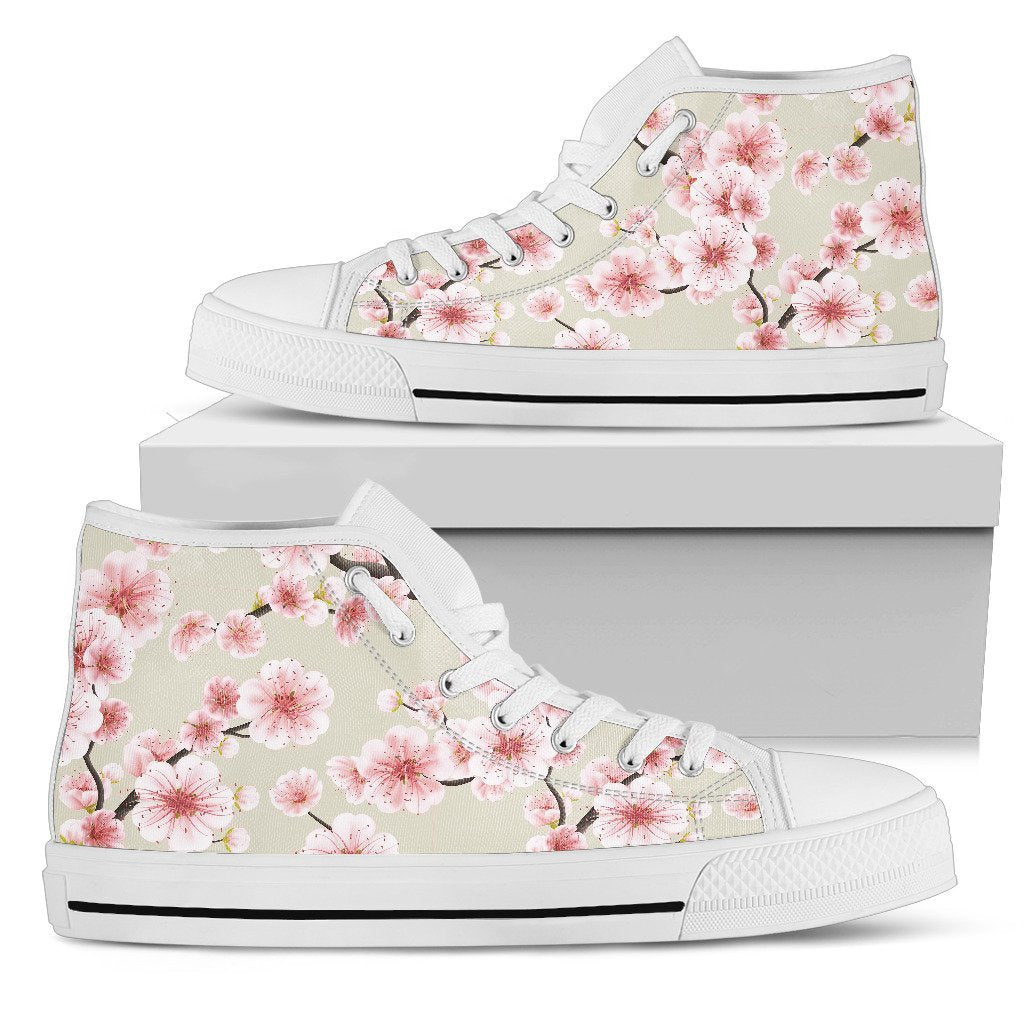 Cherry Blossom Sakura Print Women High Top Canvas Shoes-grizzshop