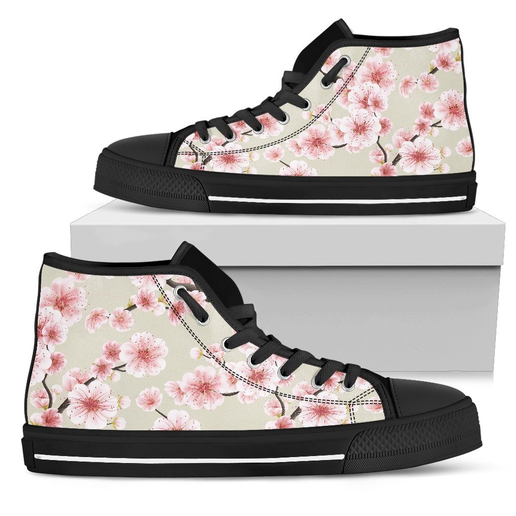 Cherry Blossom Sakura Print Women High Top Canvas Shoes-grizzshop